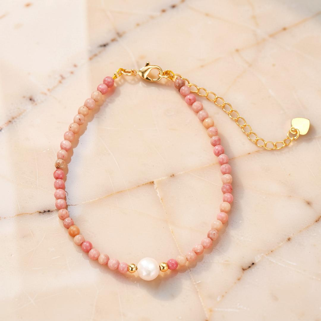 ATELIER-TIBET – Bracelet Rhodonite et Perles – Élégance Rose
