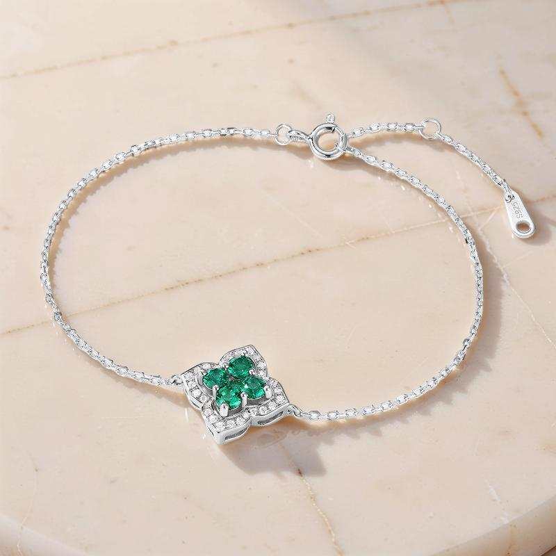 ATELIER-TIBET – Bracelet Émeraude – Fleur de Chance, Argent 925