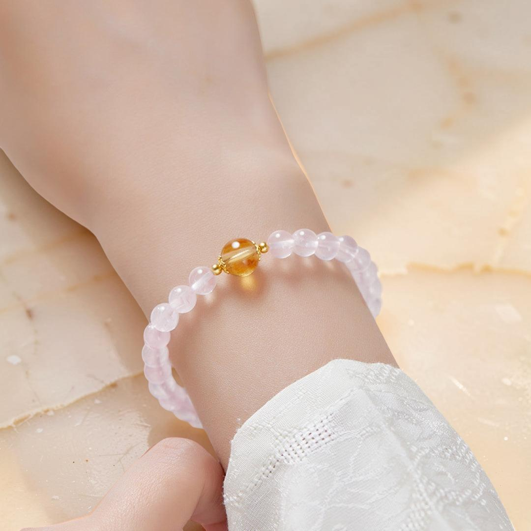 ATELIER-TIBET – Bracelet Quartz Rose et Citrine – Équilibre Radieux, Argent Plaqué Or