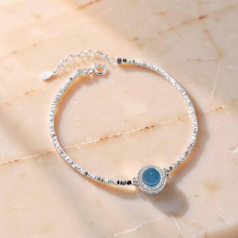 ATELIER-TIBET – Bracelet Aigue-Marine – Souffle Marin, Argent