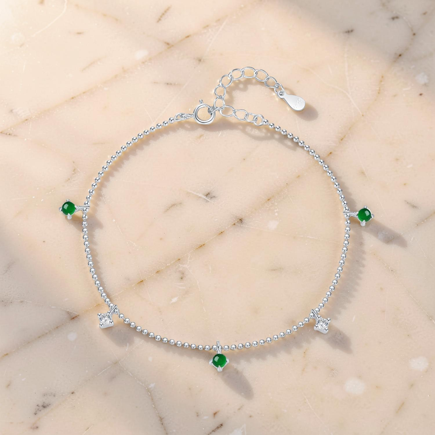 ATELIER-TIBET – Bracelet Émeraude – Rosée Lumineuse, Argent 925