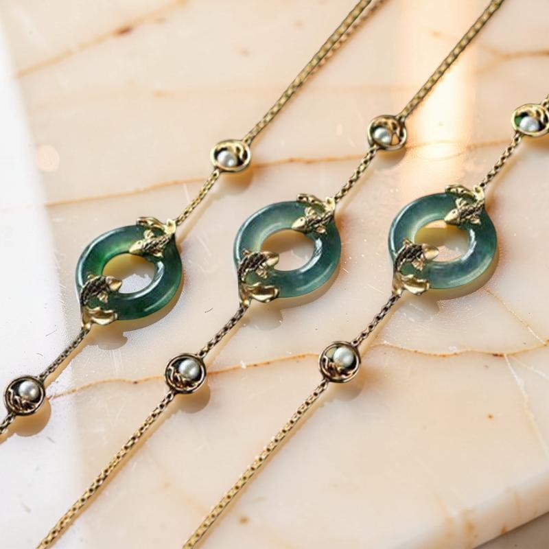 ATELIER-TIBET – Bracelet Jade et Carpe Koï – Charme d'Abondance, Plaqué Or