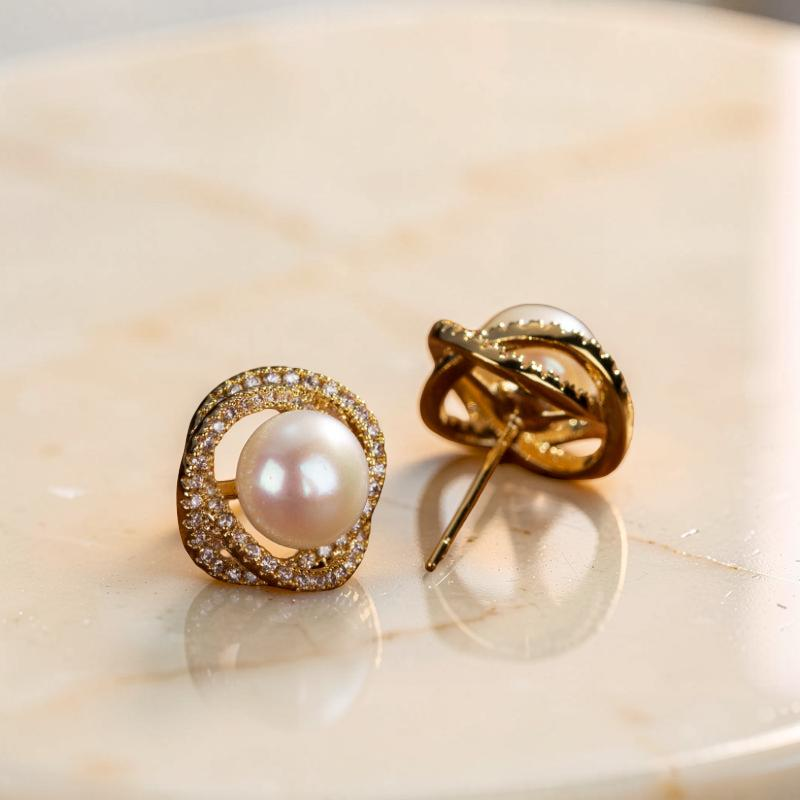 ATELIER-TIBET – Boucles d'Oreilles Perle – Douceur Nacrée, Argent Plaqué Or