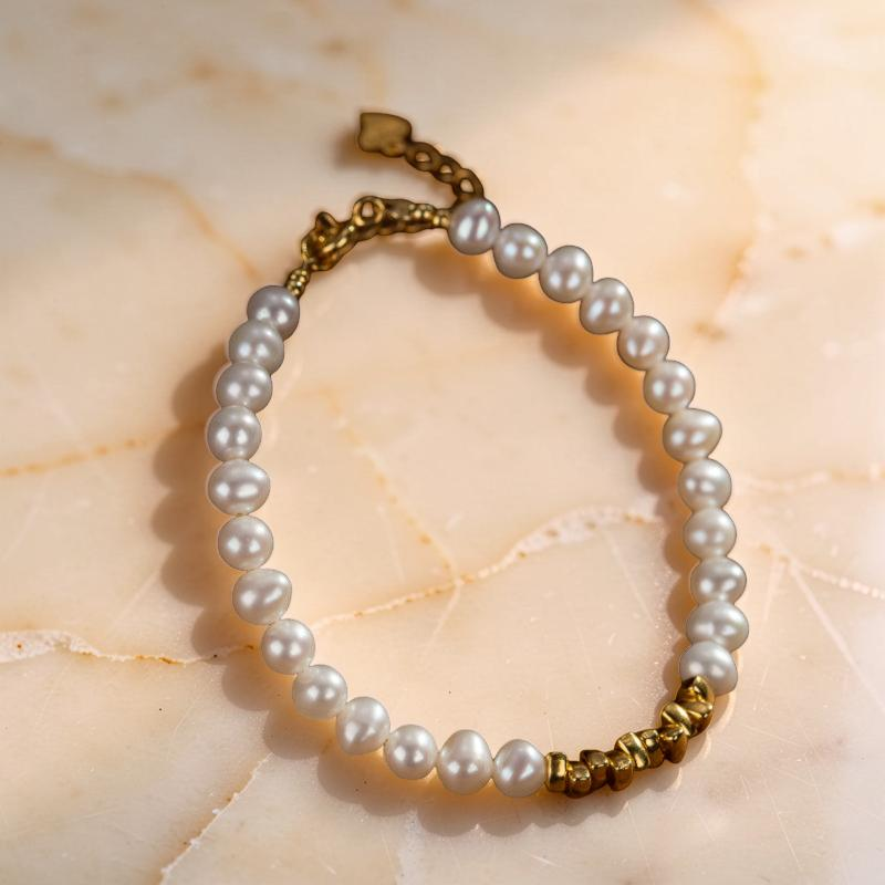 ATELIER-TIBET – Bracelet Perle – Éclat Pur, Argent Plaqué Or