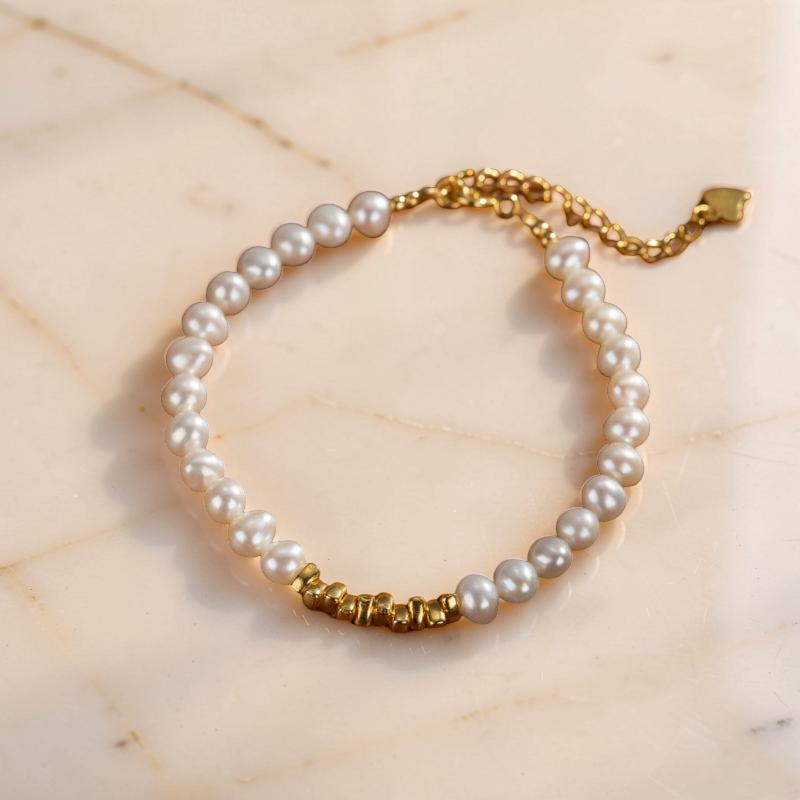 ATELIER-TIBET – Bracelet Perle – Éclat Pur, Argent Plaqué Or