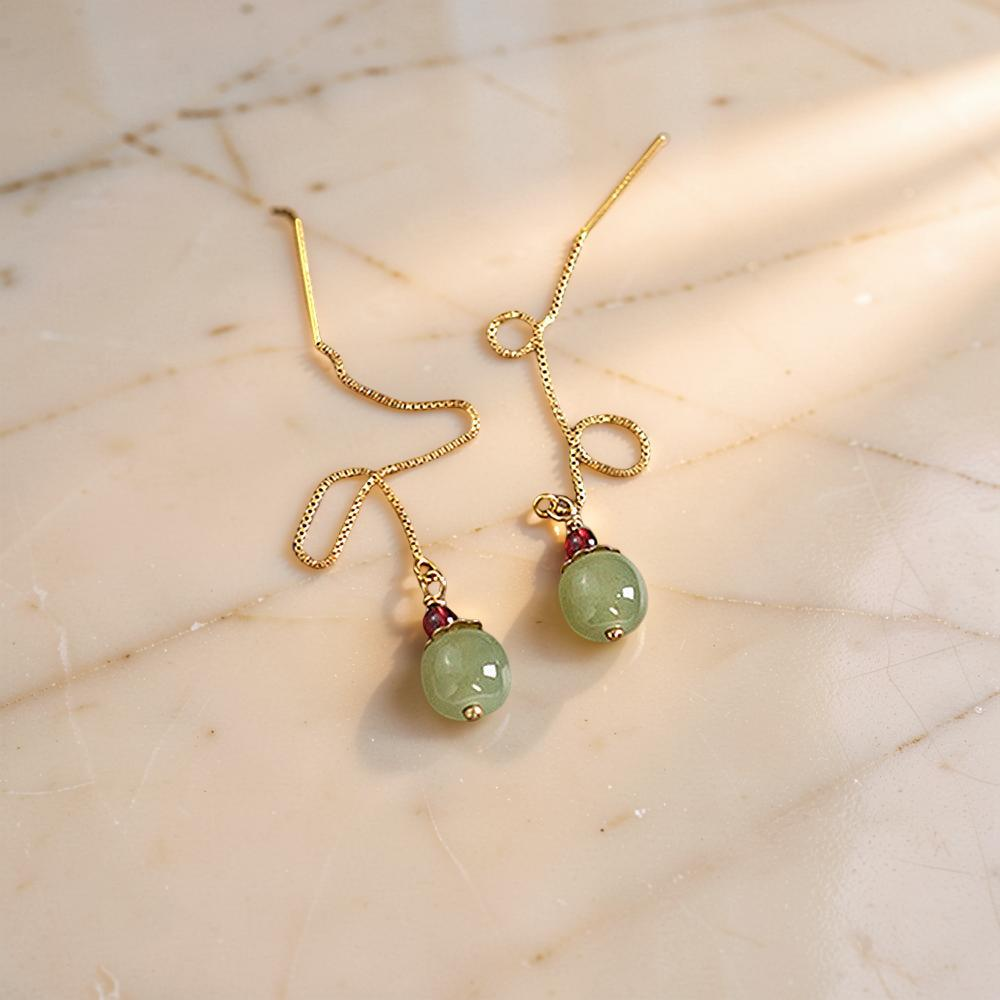 ATELIER-TIBET – Boucles d’Oreilles Jade et Agate – Fruit, Argent Plaqué Or