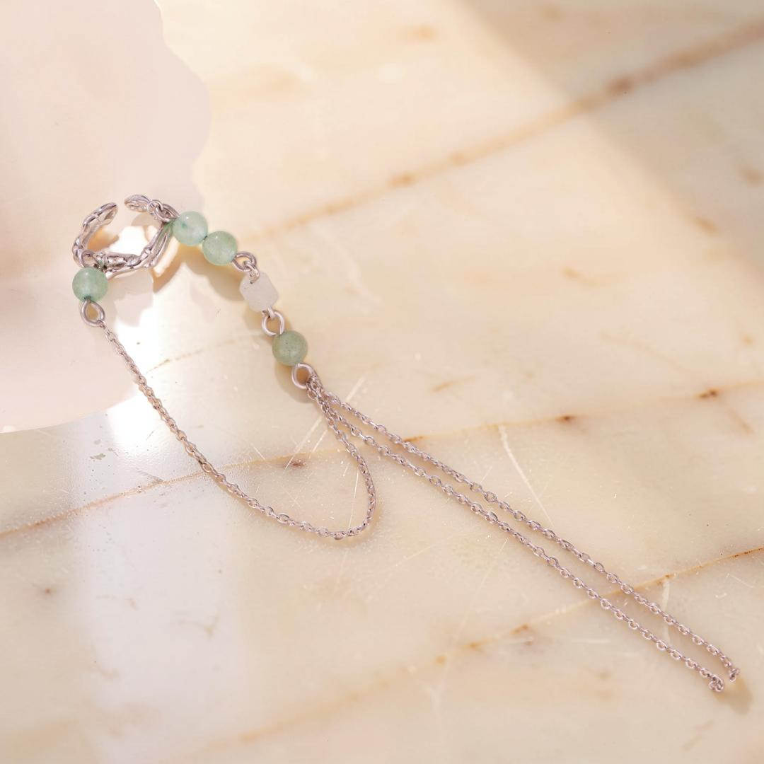 ATELIER-TIBET – Boucle d'Oreille Aventurine – Force du Bambou, Argent