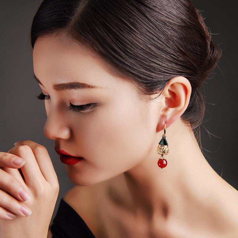 ATELIER-TIBET – Boucles d'Oreilles Agate – Force Sereine, Plaqué Or