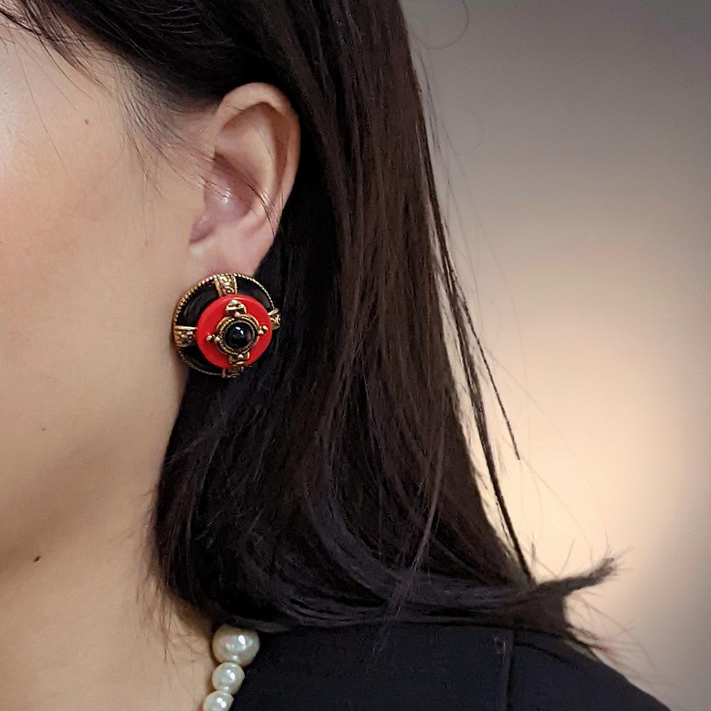 ATELIER-TIBET – Boucles d'Oreilles Agate - Rouge et Noir