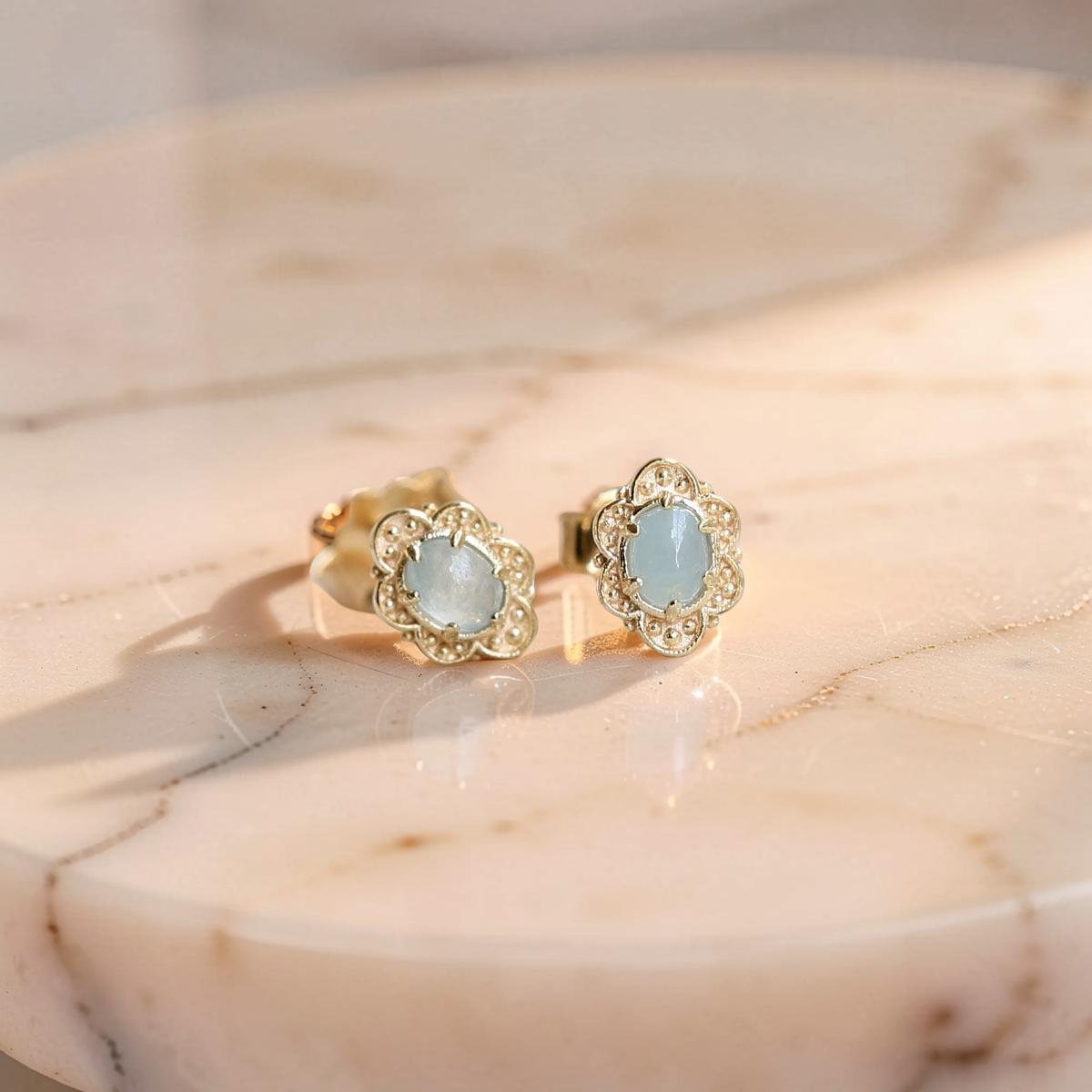 ATELIER-TIBET – Boucles d'Oreilles Aigue Marine – Aura Marine, Argent Plaqué Or