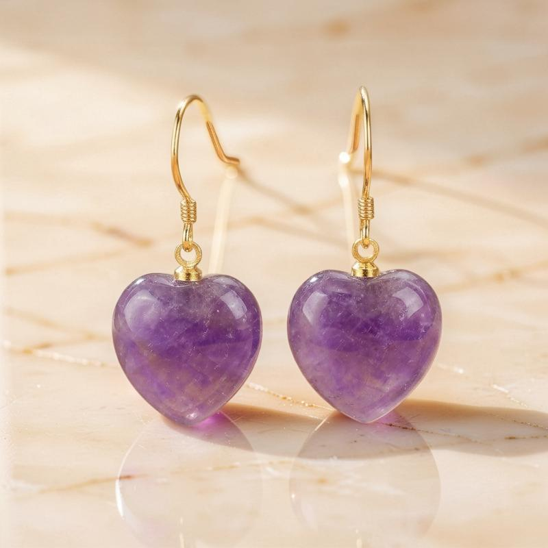 ATELIER-TIBET – Boucles d'Oreilles Améthyste – Amour Serein, Argent Plaqué Or