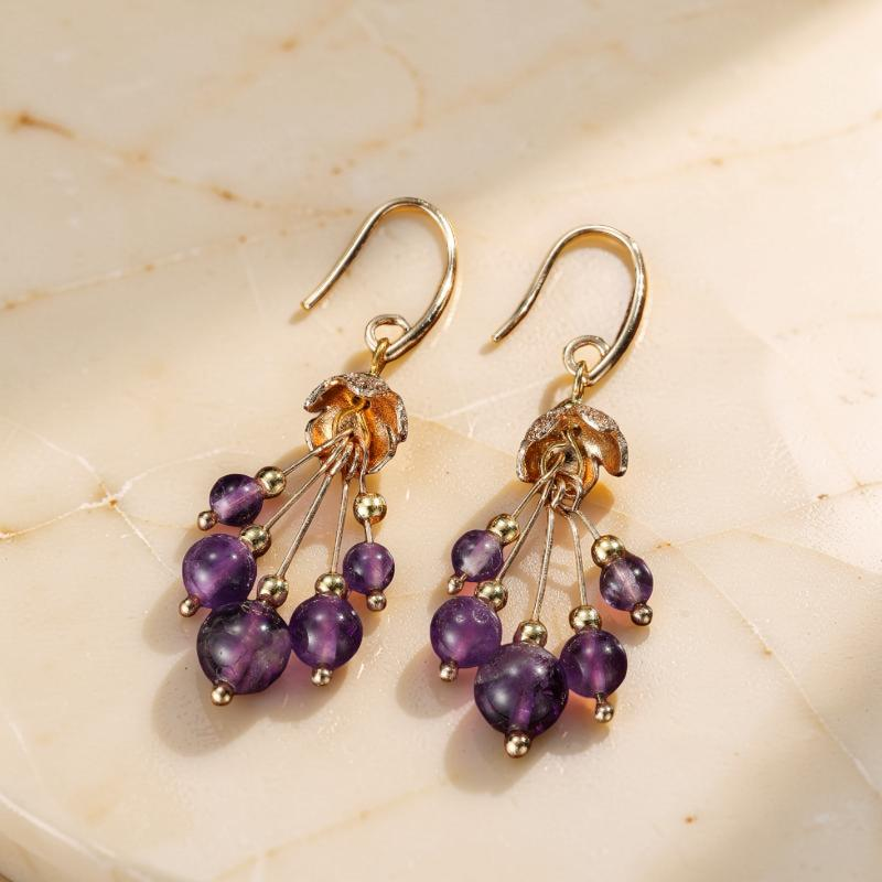 ATELIER-TIBET – Boucles d'Oreilles Améthyste – Floraison Tendrille