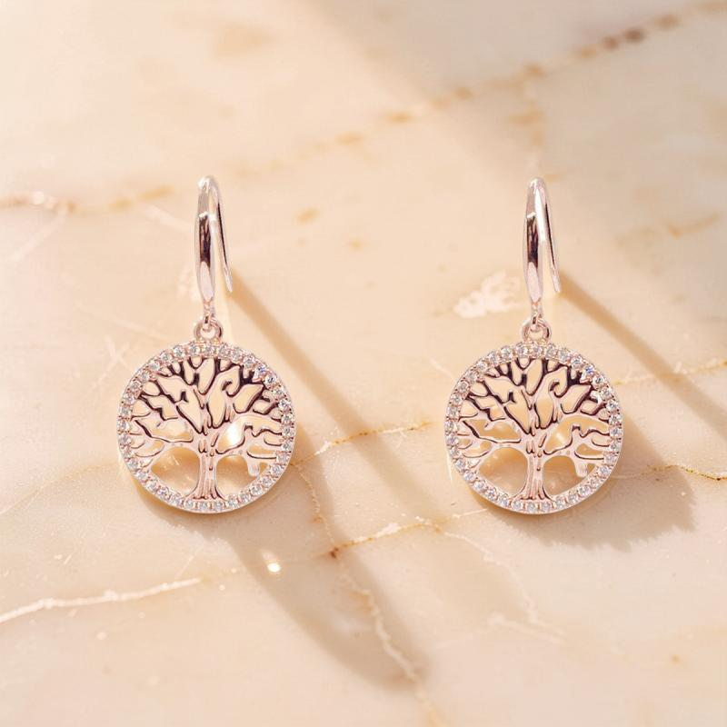 ATELIER-TIBET – Boucles d'Oreilles Arbre de Vie – Renouveau, Argent Plaqué Or Rose