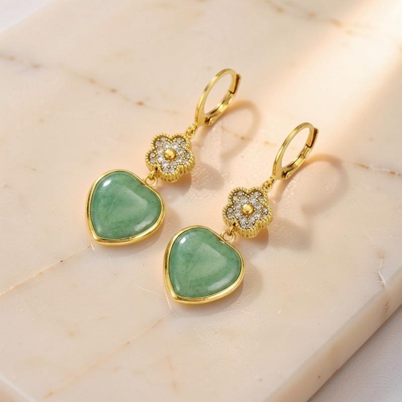 ATELIER-TIBET – Boucles d'Oreilles Aventurine – Cœur Chanceux