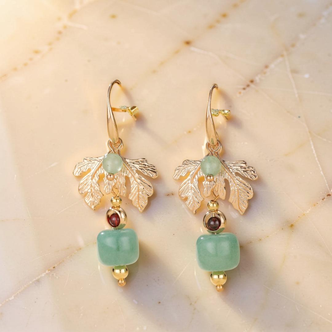 ATELIER-TIBET – Boucles d'Oreilles Aventurine – Cœur Vert, Plaqué Or