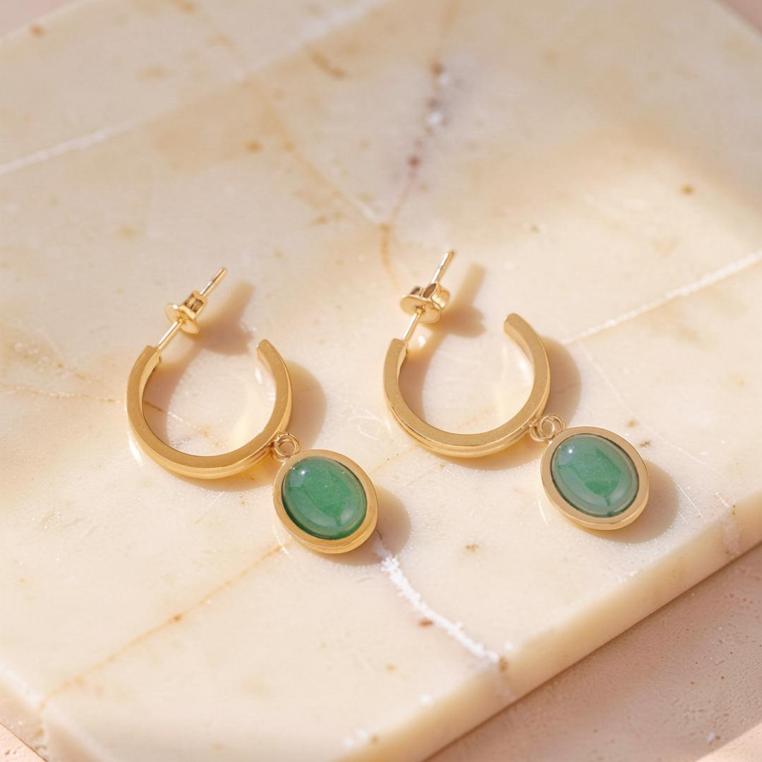 ATELIER-TIBET – Boucles d'Oreilles Aventurine – Classe Naturelle