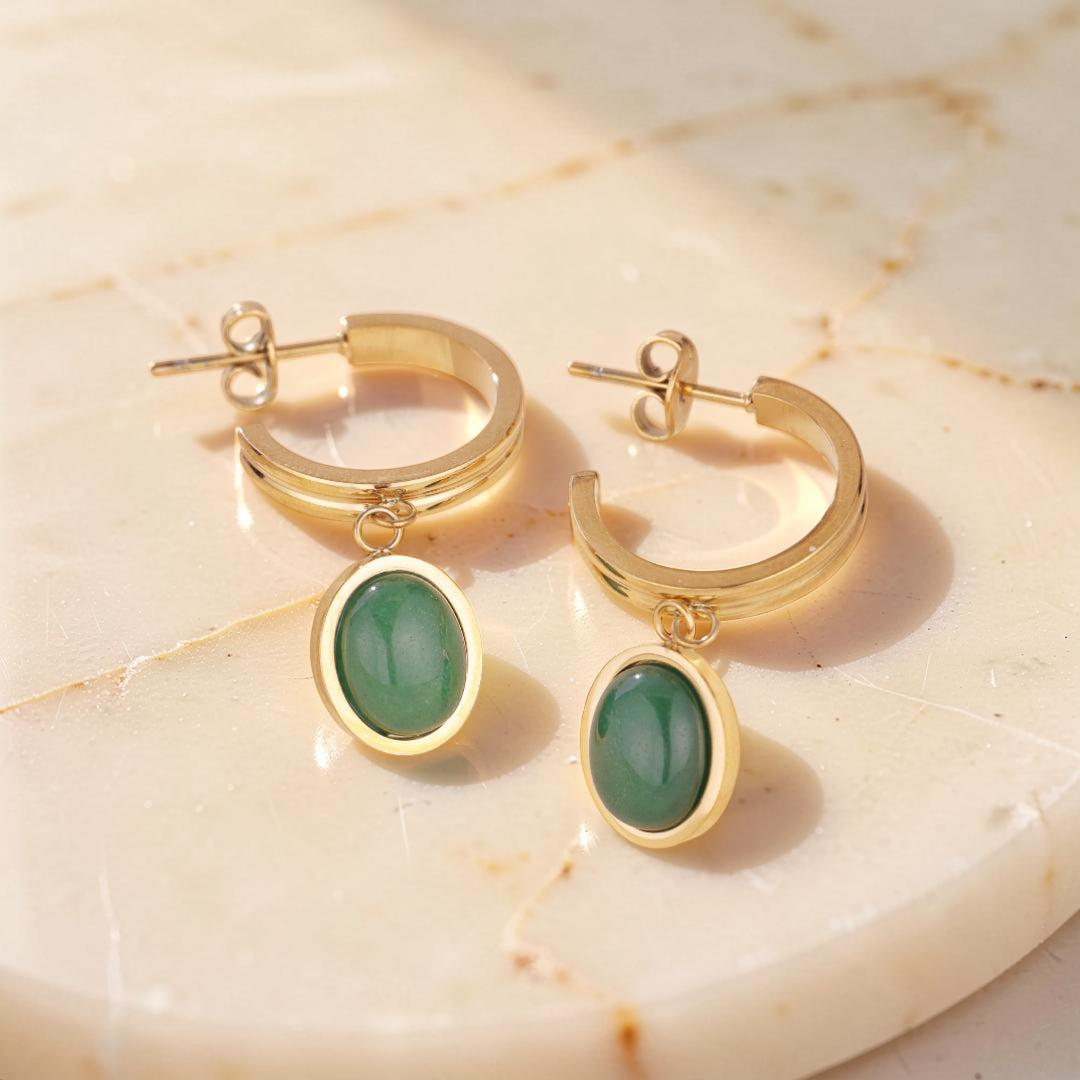 ATELIER-TIBET – Boucles d'Oreilles Aventurine – Classe Naturelle