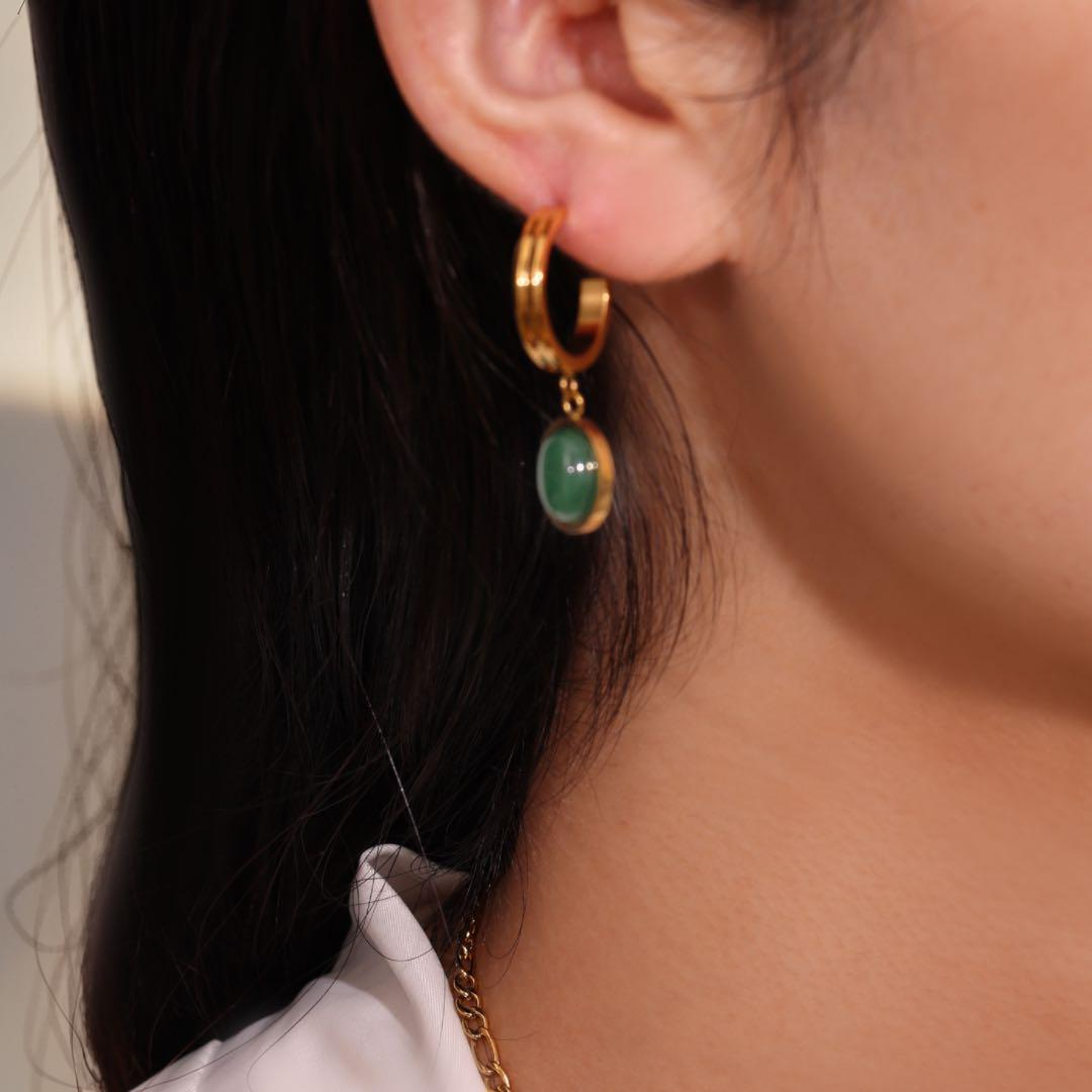 ATELIER-TIBET – Boucles d'Oreilles Aventurine – Classe Naturelle