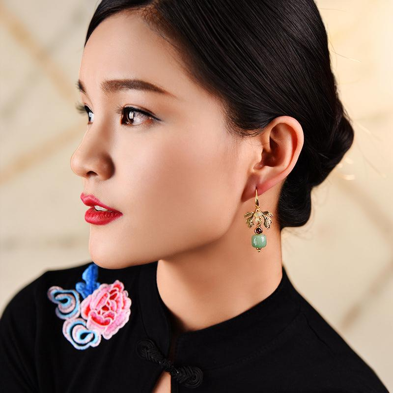 ATELIER-TIBET – Boucles d'Oreilles Aventurine – Cœur Vert, Plaqué Or