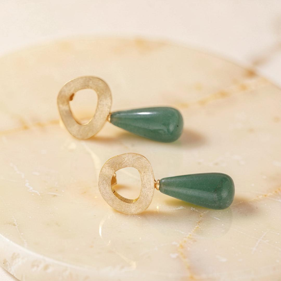 ATELIER-TIBET – Boucles d'Oreilles Aventurine et Lapis Lazuli – Goutte Dorée, Argent Plaqué Or