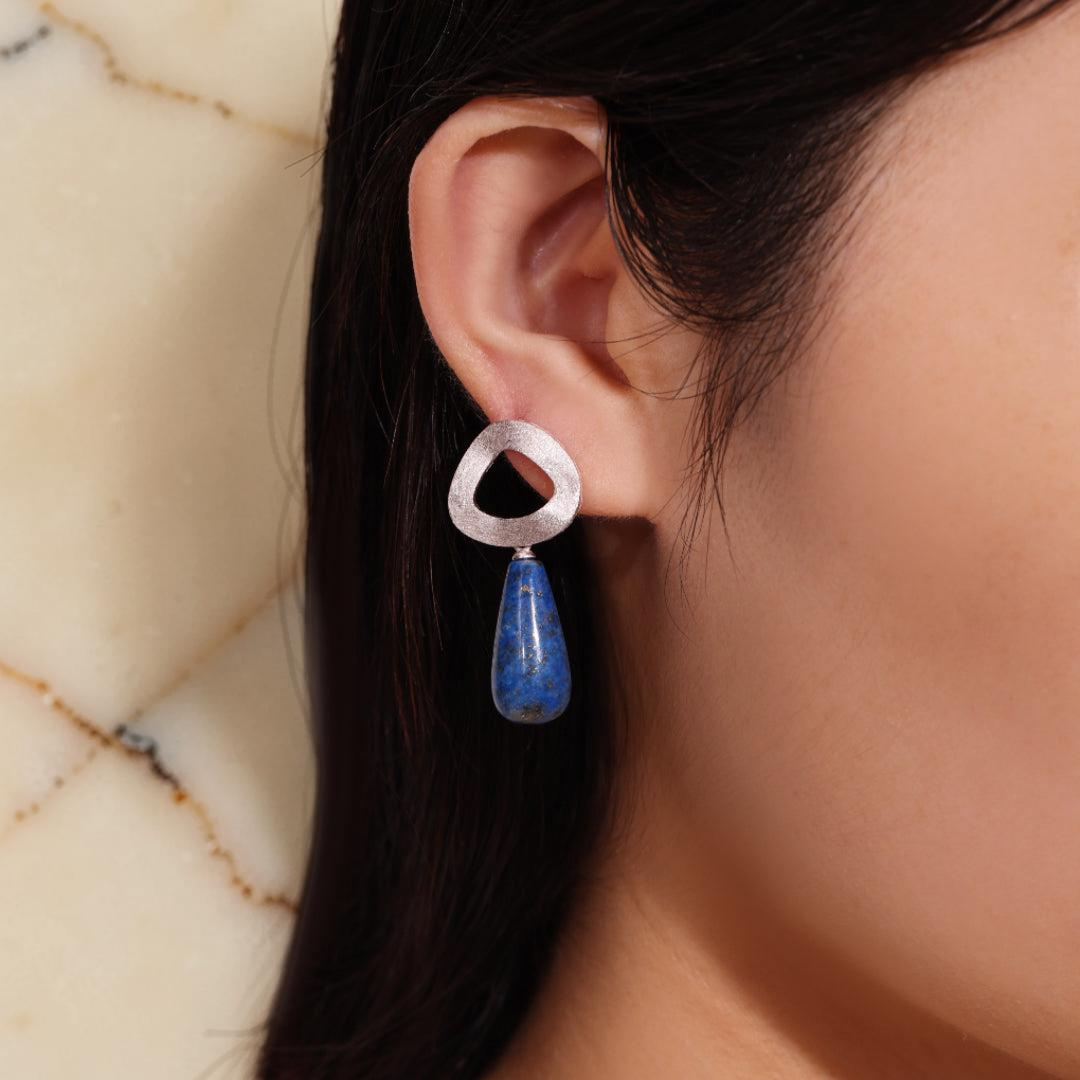 ATELIER-TIBET – Boucles d'Oreilles Aventurine et Lapis Lazuli – Goutte Dorée, Argent Plaqué Or