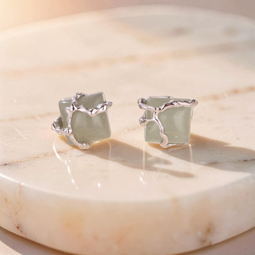 ATELIER-TIBET – Boucles d'Oreilles Aventurine – Fleur de Sérénité, Argent
