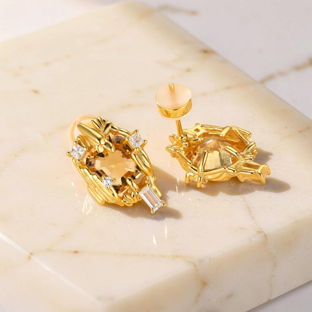ATELIER-TIBET – Boucles d'Oreilles Citrine – Trésor Radieux, Argent Plaqué Or