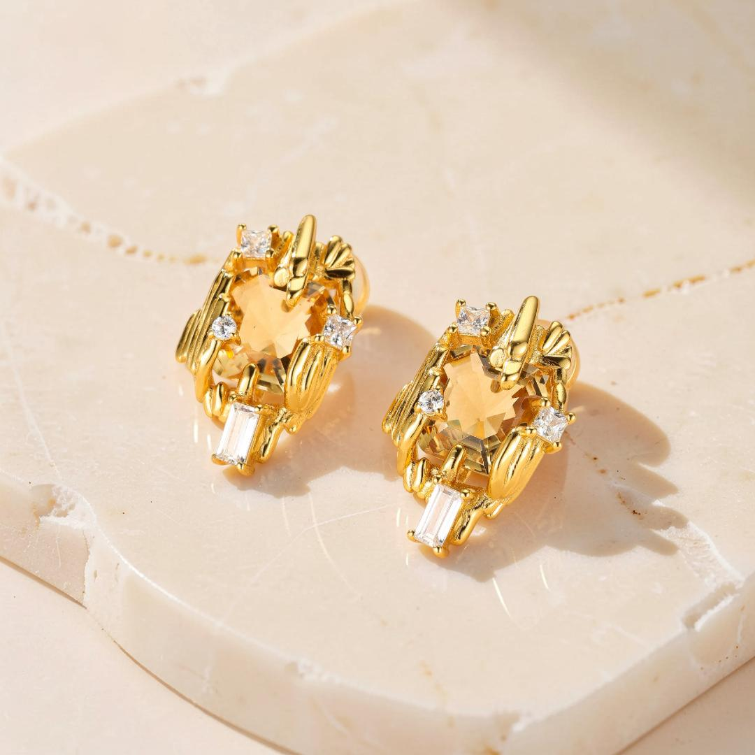 ATELIER-TIBET – Boucles d'Oreilles Citrine – Trésor Radieux, Argent Plaqué Or