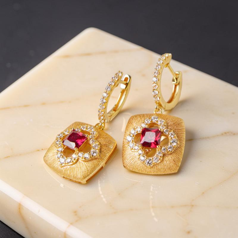 ATELIER-TIBET – Boucles d'Oreilles Cornaline – Chance Florale, Argent Plaqué Or