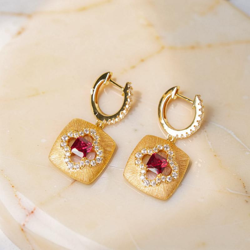 ATELIER-TIBET – Boucles d'Oreilles Cornaline – Chance Florale, Argent Plaqué Or
