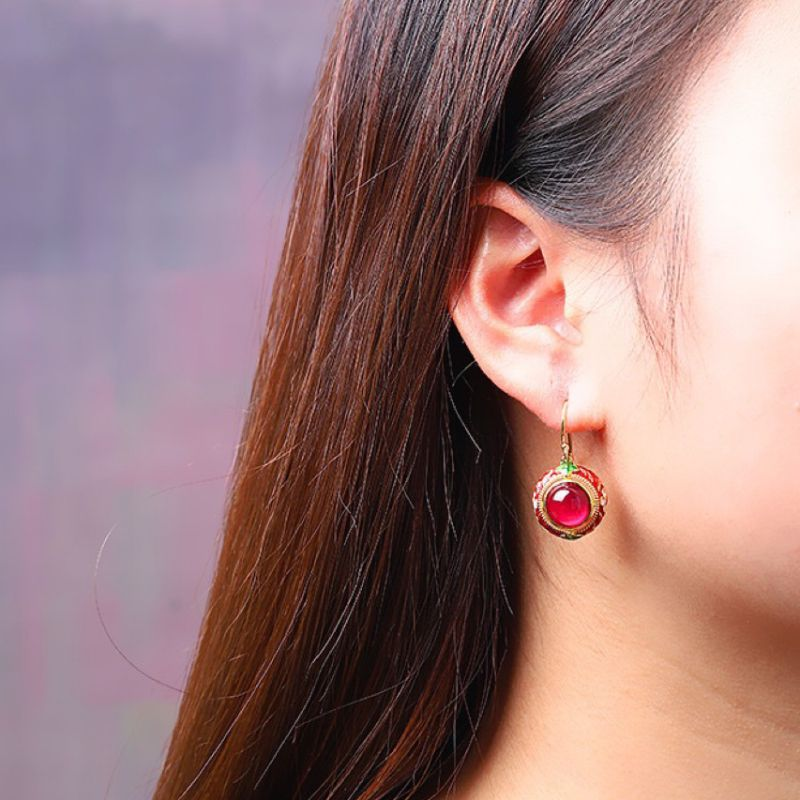 ATELIER-TIBET – Boucles d'Oreilles Cornaline – Énergie Florale, Argent Plaqué Or
