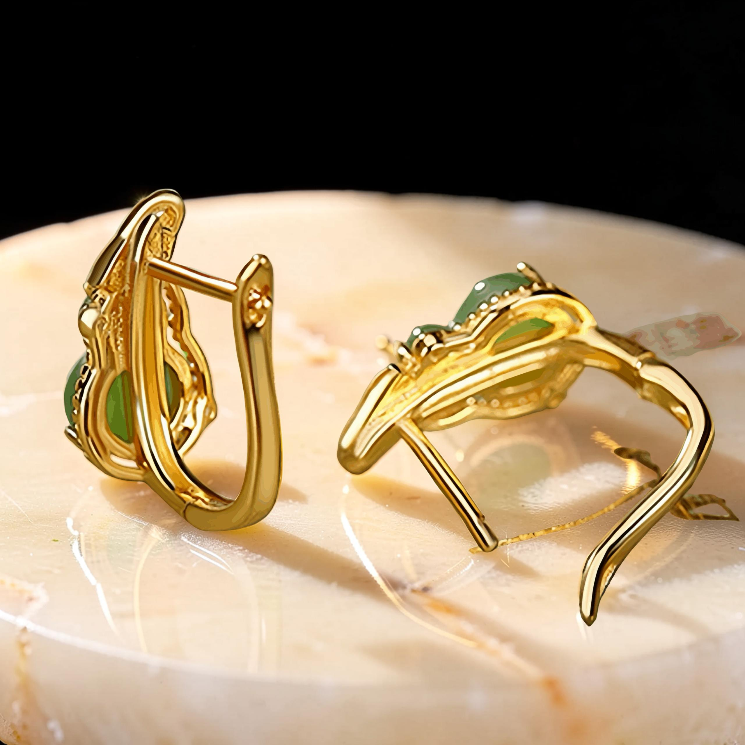 ATELIER-TIBET – Boucles d'Oreilles Jade – Délice, Argent Plaqué Or