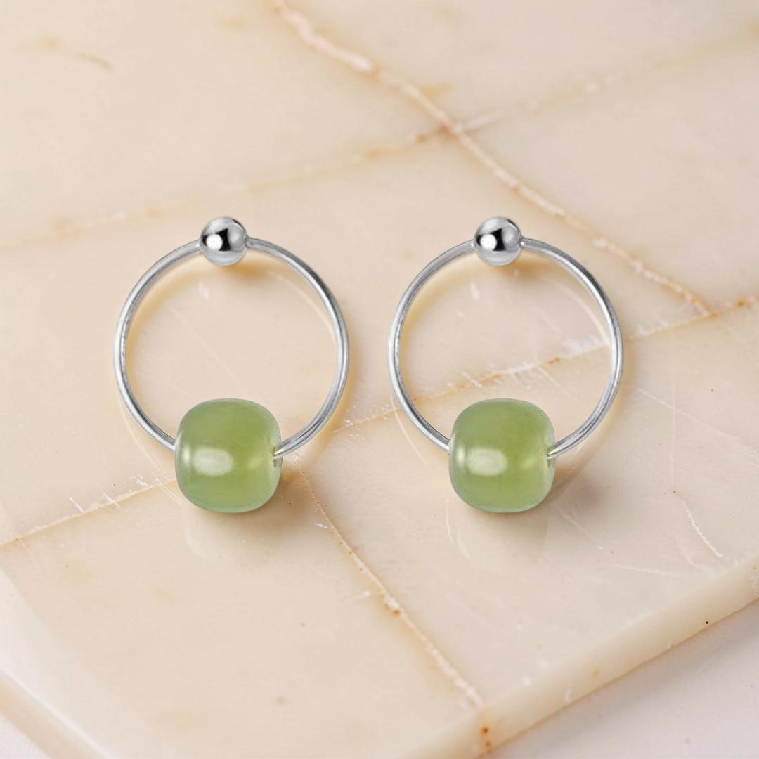 ATELIER-TIBET – Boucles d'Oreilles Jade – Élégance Naturelle, Argent 925