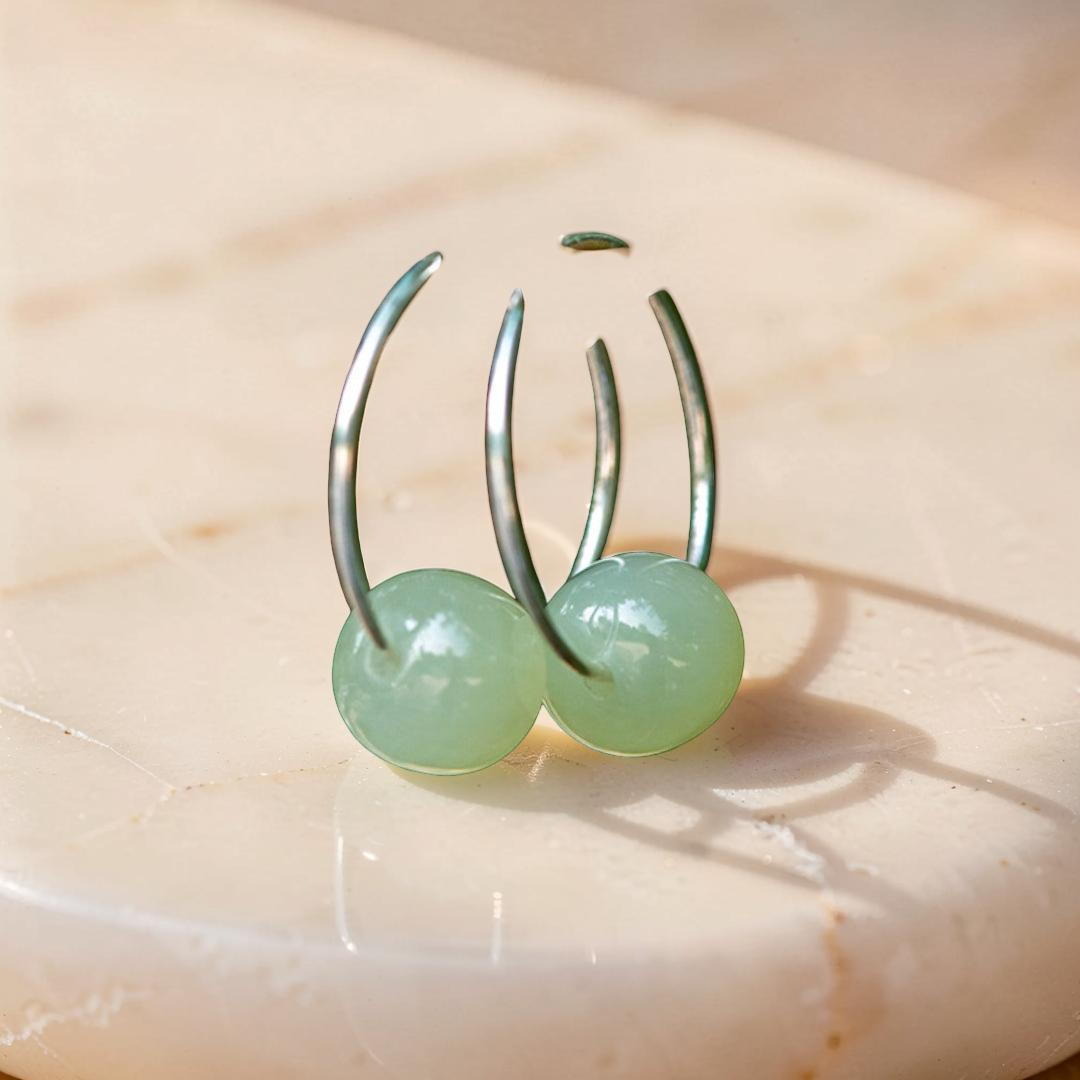 ATELIER-TIBET – Boucles d'Oreilles Jade – Élégance Naturelle, Argent 925
