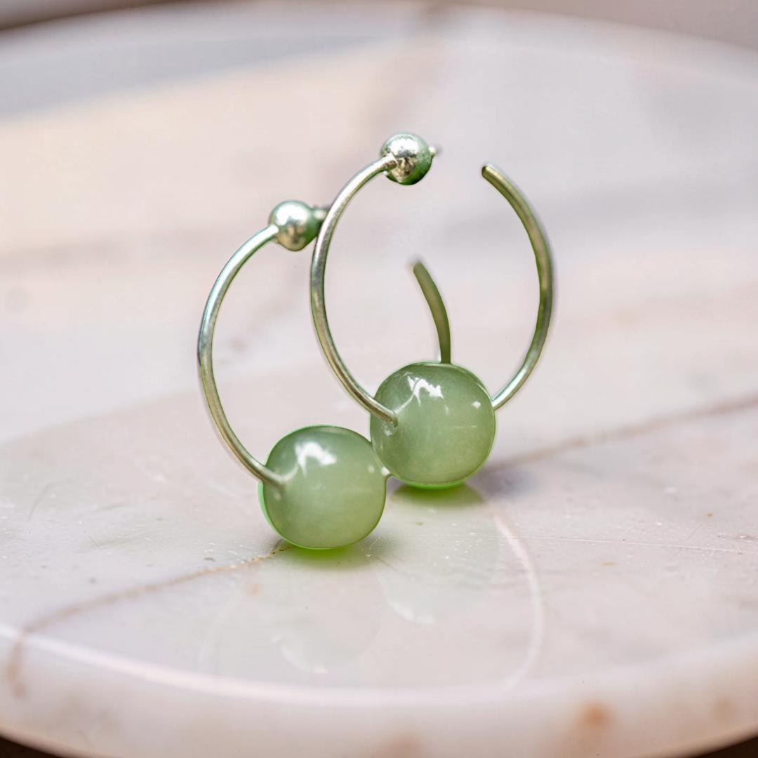 ATELIER-TIBET – Boucles d'Oreilles Jade – Élégance Naturelle, Argent 925