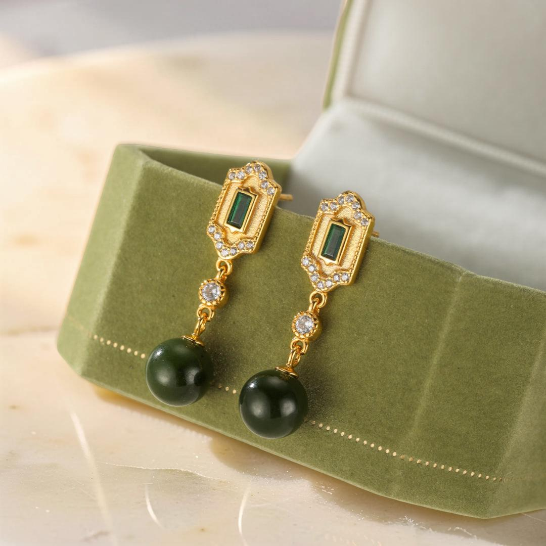 ATELIER-TIBET – Boucles d'Oreilles Jade et Émeraude – Réussite, Argent 925