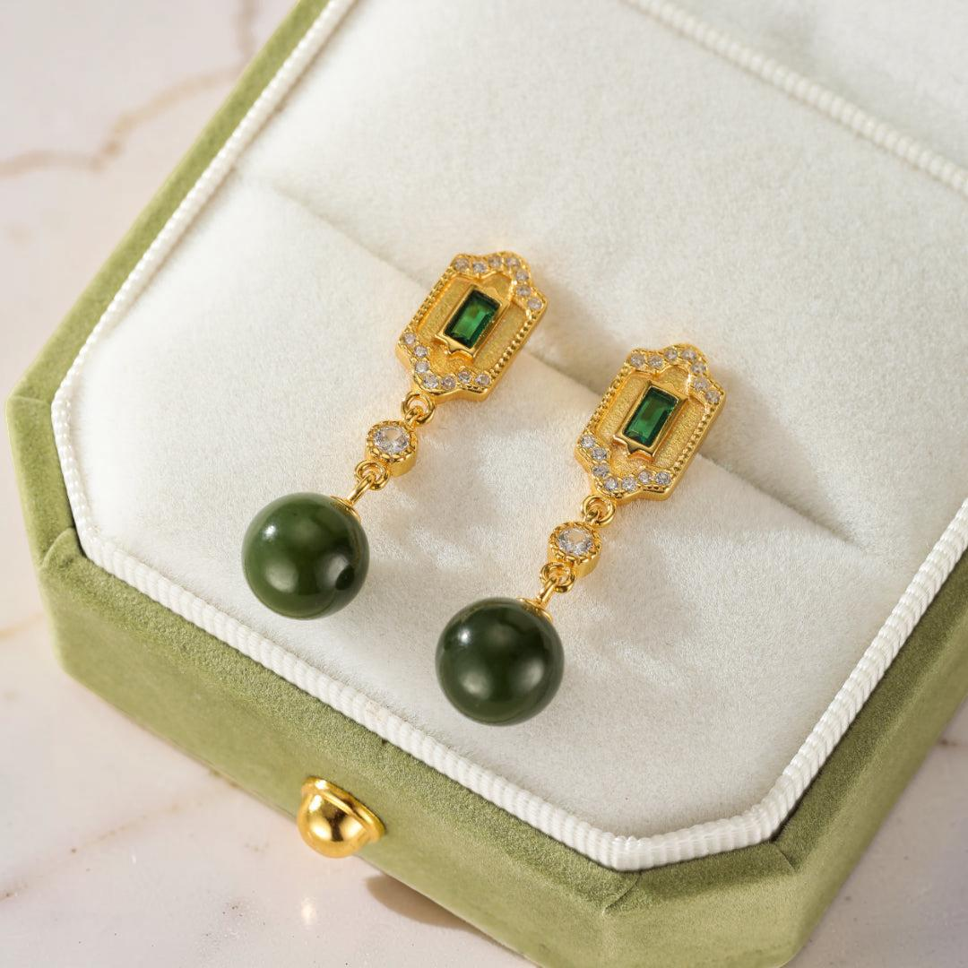 ATELIER-TIBET – Boucles d'Oreilles Jade et Émeraude – Réussite, Argent 925