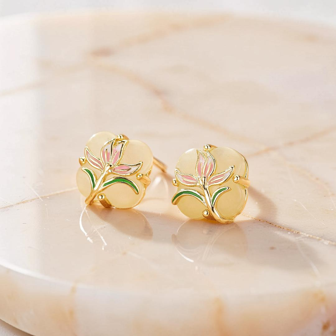 ATELIER-TIBET – Boucles d’oreilles Jade – Lumière Botanique, Argent Plaqué Or