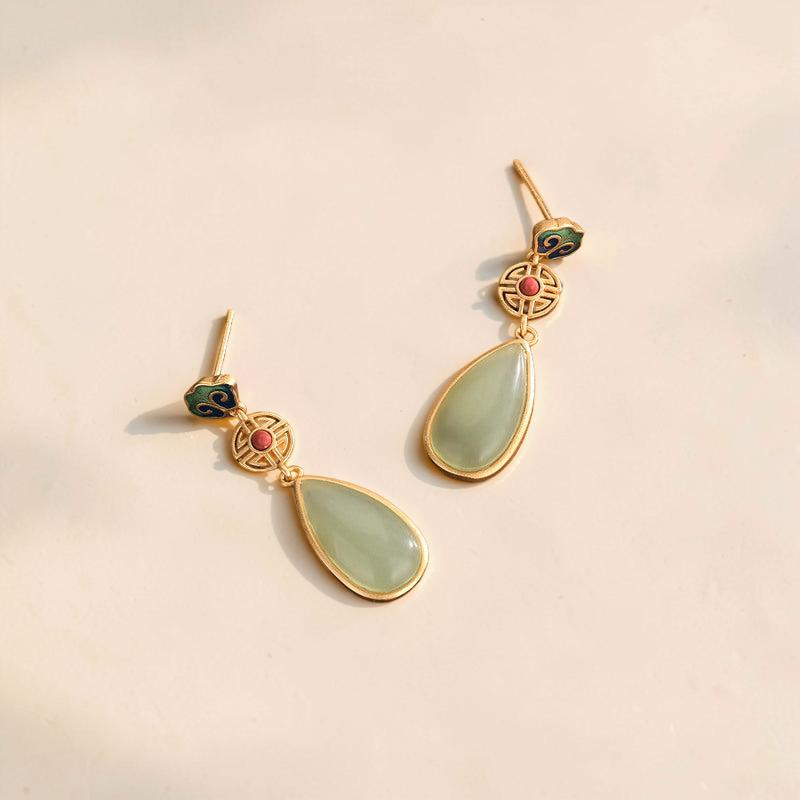 ATELIER-TIBET – Boucles d'Oreilles Jade – Goutte de Paradis