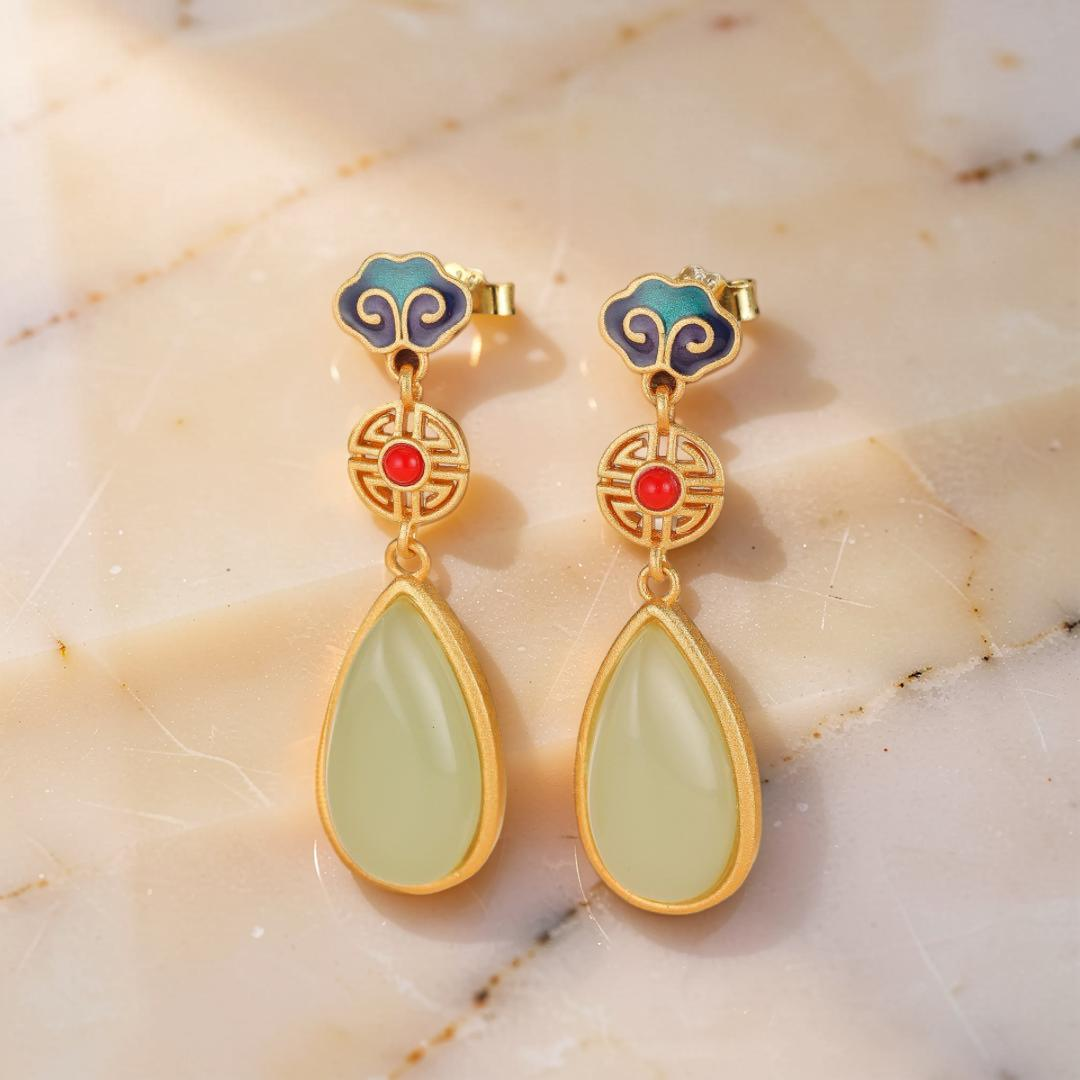 ATELIER-TIBET – Boucles d'Oreilles Jade – Goutte de Paradis
