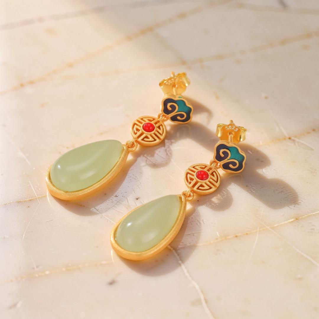ATELIER-TIBET – Boucles d'Oreilles Jade – Goutte de Paradis