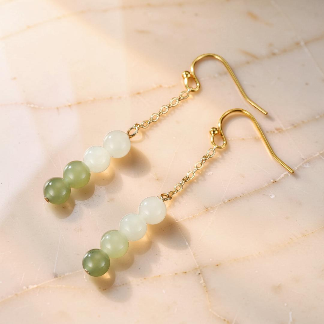 ATELIER-TIBET – Boucles d'Oreilles Jade – Mélodie des Verts