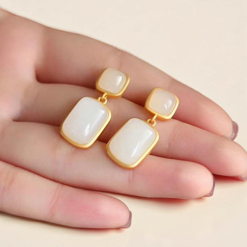 ATELIER-TIBET – Boucles d'Oreilles Jade – Pureté, Argent Plaqué Or