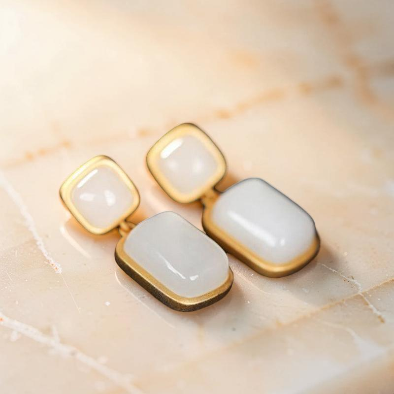 ATELIER-TIBET – Boucles d'Oreilles Jade – Pureté, Argent Plaqué Or