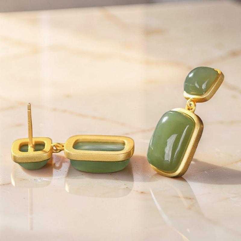 ATELIER-TIBET – Boucles d'Oreilles Jade – Pureté, Argent Plaqué Or