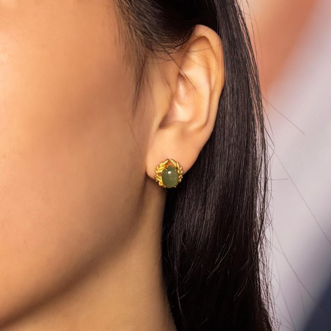 ATELIER-TIBET – Boucles d'Oreilles Jade – Reine de Jade, Argent Plaqué Or
