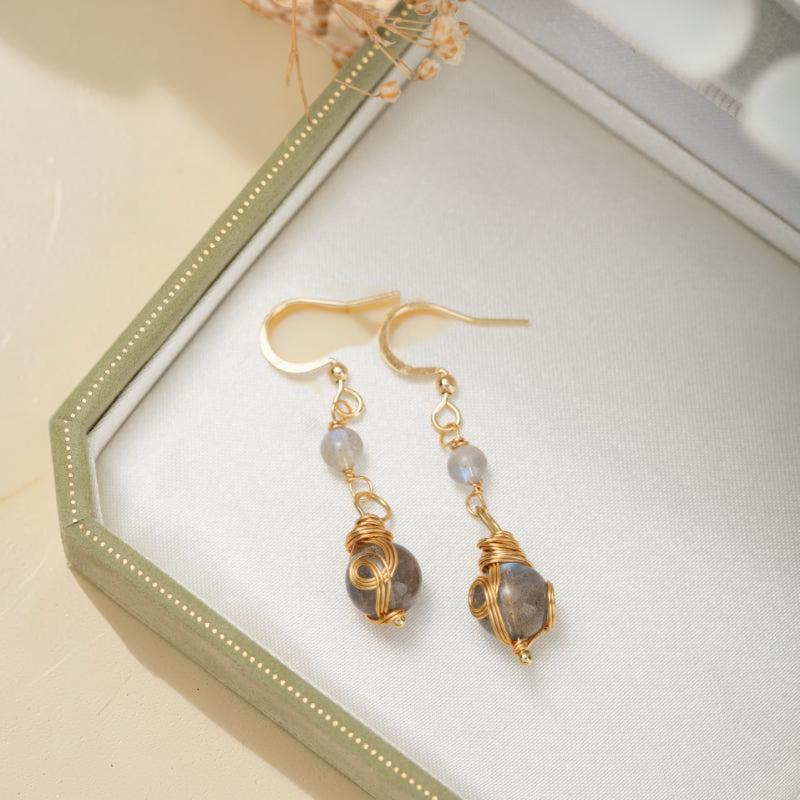 ATELIER-TIBET – Boucles d'Oreilles Labradorite – Étoile du Soir, Plaqué Or