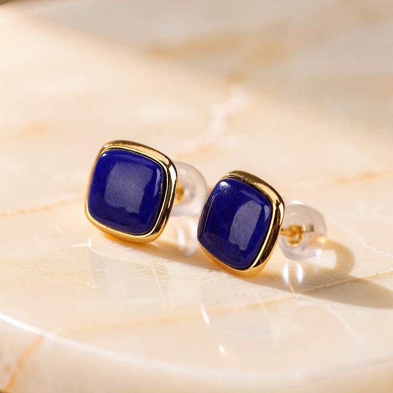 ATELIER-TIBET – Boucles d'Oreilles Lapis Lazuli – Confiance, Argent Plaqué Or