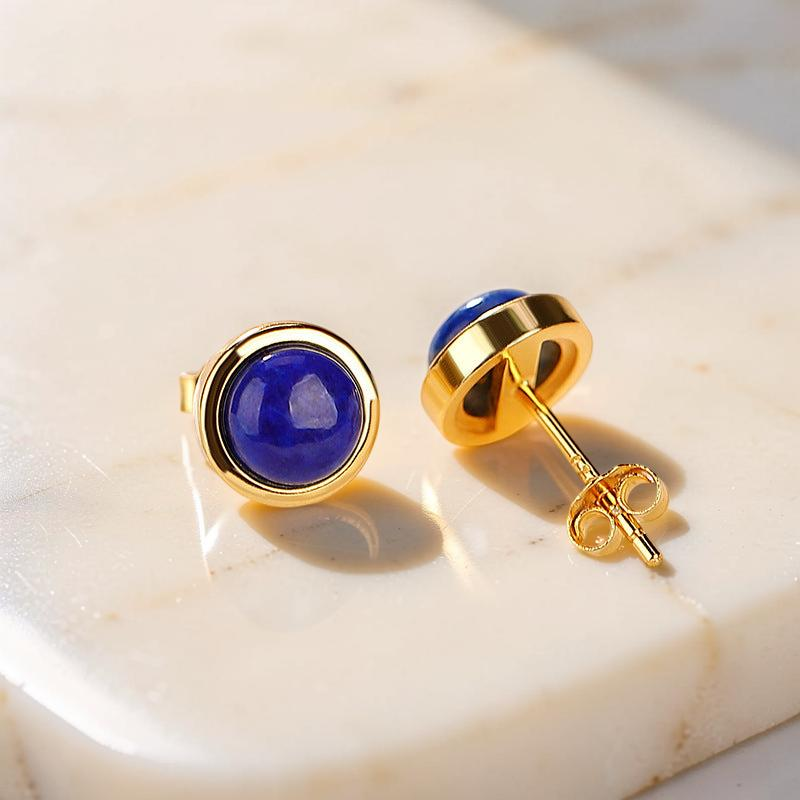 ATELIER-TIBET – Boucles d'Oreilles Lapis Lazuli – Énergie, Argent Plaqué Or