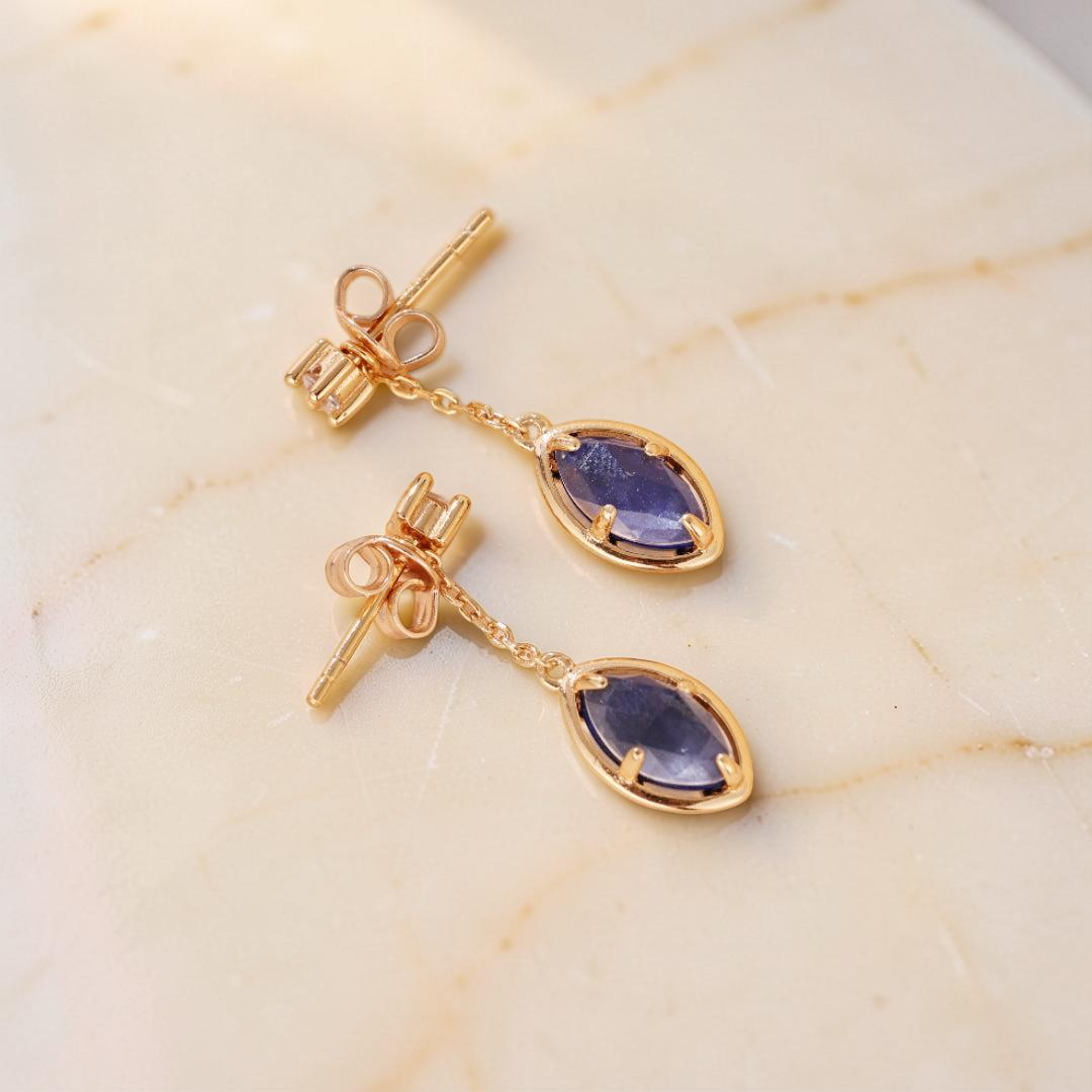 ATELIER-TIBET – Boucles d'Oreilles Lapis Lazuli et Quartz Clair – Étoile du Matin, Argent Plaqué Or